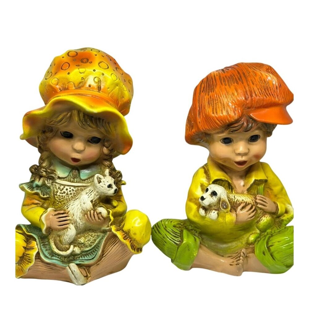 VTG 1974 Universal Statuary Co Andy & Alice | Boy Puppy & Girl Kitten Statue Set